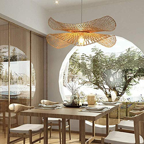 Pendellampe Vintage Bambus Gewebte Hängelampe Land Höhenverstellbar Lampe Handgewebte Pendelleuchte E27 Naturbambus Hängeleuchte Esszimmer Wohnzimmer Gang Cafe Innen Beleuchtung Deckenleuchte,45cm