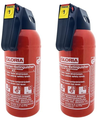 MBS FIRE 2x Gloria KFZ Auto-Pulverlöscher P2GM, 2kg Brandklasse ABC inkl. Halterung u. Plakette