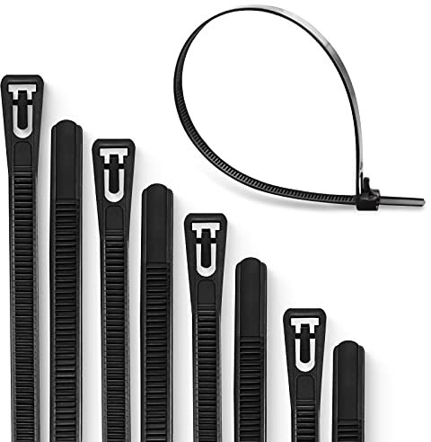 Meccion Wiederverwendbarer Kabelbinder 100 Stück UV-Beständig Starkes Nylon Wiederlösbar Kabelbinder mit 50 kg Zugfestigkeit (200mm x 4.8mm, Schwarz)
