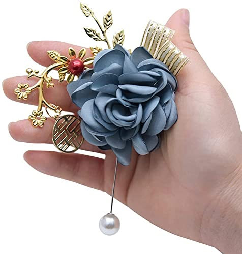 LIOYUHGTFY Ansteckblume Handgelenk Corsage Hochzeit Boutonniere Klassische Brosche Prom Geschenk für Bräutigam Golden Leaf Anstecknadel Hochzeit Boutonniere 1103(Color:A)