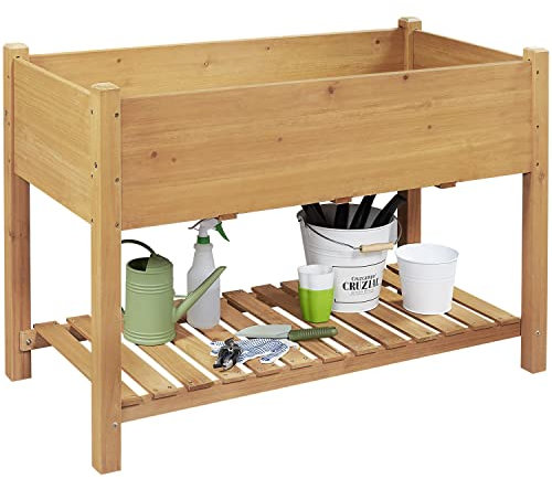 Yaheetech Hochbeet für Garten, Pflanzkasten mit praktische Ablage, Kräuterbeet Holz, Blumenkübel Anzuchtbeet im Garten, Großer Anpflanzungsraum Blumenkästen, 119 x 57 x 80 cm