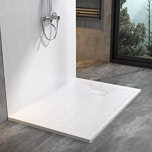 WITEN&NOCK SMC Duschwanne 120x90 cm Brausewanne weiß Steinoptik Antirutsch Duschtasse Höhe 3,2 cm Extraflach Brausetasse