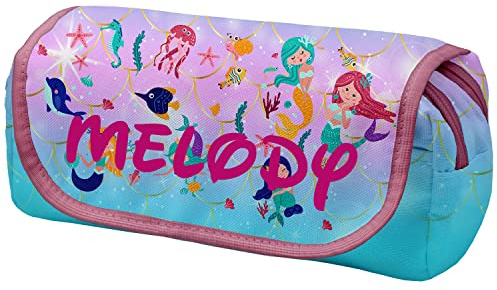 Ferocity Personalisierte Mäppchen Federtasche mit Namen Schlamperbox Federmäppchen mit Klettverschluss Klappe Schüleretui Stiftemappe mit Zwei Reißverschlüssen Mermaids [151]