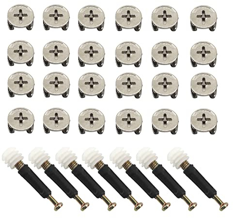 Medifier 25 tornillos de fijación con tuerca preinsertada y tacos de fijación para muebles excéntricos, armario, cajón, panel de muebles
