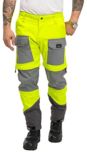 Rock Creek Herren Softshell Hose Cargohose Outdoorhose Wanderhose Herrenhose Wasserdicht Zip-Off Shorts Winterhose Trekkinghose H-309 Neongelb 3XL