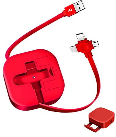1 Pcs Retractable 3-in-1 USB Charging Cable, 3.28ft USB A to USB-C/Micro USB/Apple Device Interface, Fast Charging & Data Sync, Compatible with iPhone/Android/Tablet (Red)