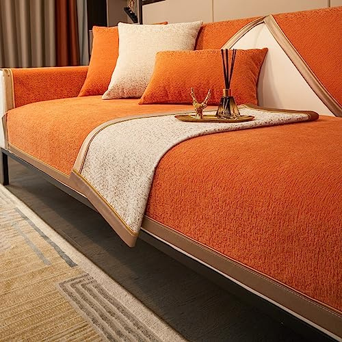 TUCVZVO Sofabezug Sofaschoner rutschfest Sofa Überzug Sofa Couch Cover Anti-Slip, Waschmaschinenfest Sofabezug 1 2 3 4 Sitzer L Form Ecksofa Für Hunde Pets,Orange,1 pc 110x240cm