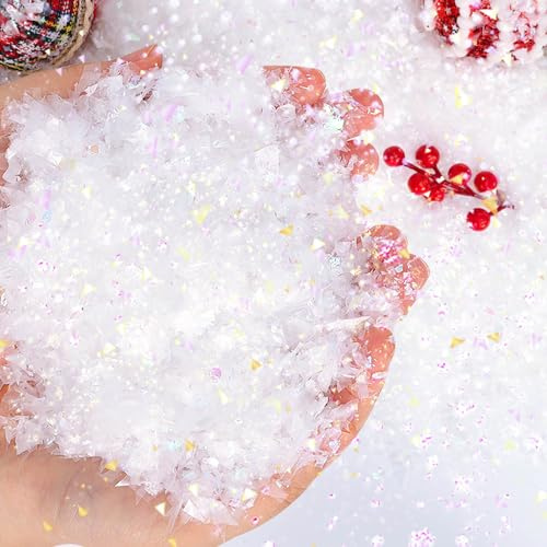 RGQSUN 8.8oz Christmas Artificial Flake Snow Twinkles Fake Snow Sparkling Snow for Crafts,Powder Filler Snow for Christmas Party Decoration Supplies
