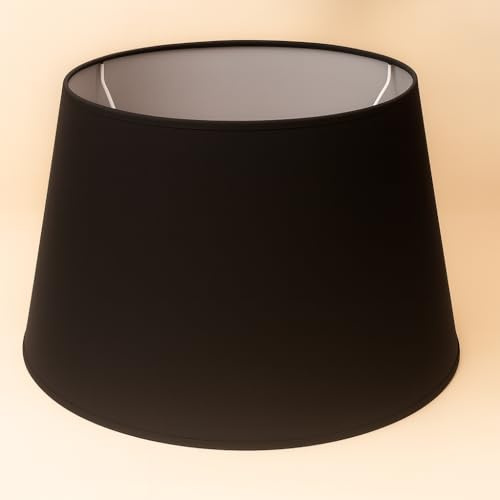 40 cm Lampenschirm, Kegel, Baumwollstoff mit weißer PVC-Rückseite, handgefertigtes Produkt, für Tischlampe, Stehlampe (Schwarz)