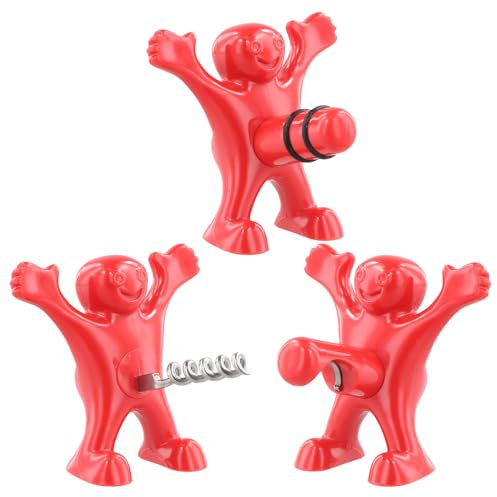 Wine Bottle Stopper Set of 3 Bottle Opener Funny Novelty Wine Bottle Opener Beer Bottle Opener Wine Bottle Stopper Corkscrew Funny for Home Party Hotel Bar Gift (Red)