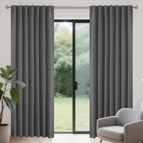 Joydeco Gardinen Blickdichte Vorhänge mit Schlaufen Verdeckten Grau | 2er Set,H200 x B140 cm,Verdunklungsvorhänge für Schlafzimmer und Wohnzimmer,Hitzeschutz Thermovorhang,UV-schutz