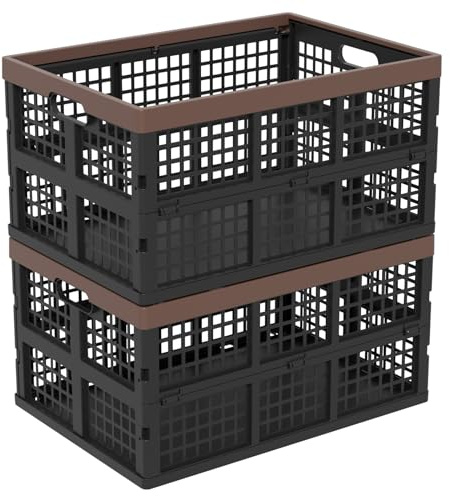 Wakikini 42 L Stacking Collapsible Storage Crates, Large Plastic Folding Crates, 2 Packs