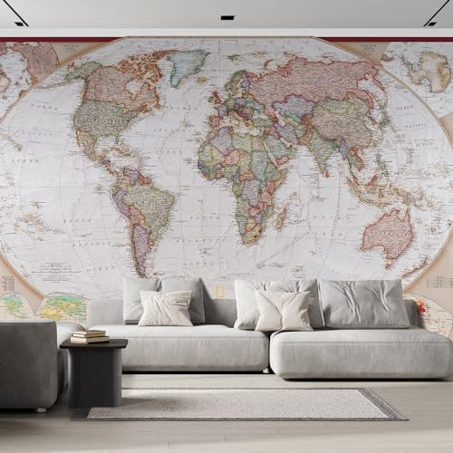 wall26 Wall Sticker/Wall Mural Beautiful Antique Political Mollweide Map Projection, Not Peel and Stick, Non-Woven Wallpaper Decorative for Bedroom, Living Room, Office - 108x120 inches