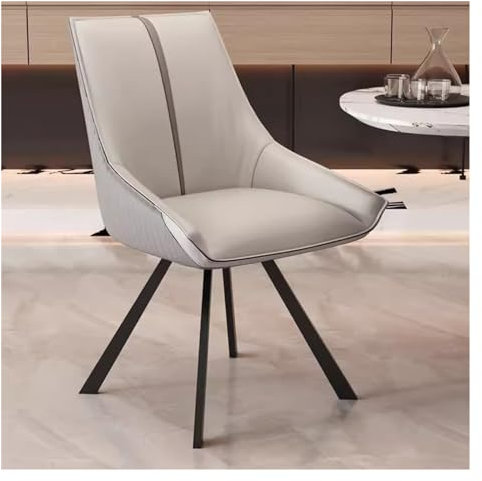 Mid Century Moderner Drehstuhl mit Metallbeinen, graues Leder, Esszimmerstuhl für Schlafzimmer und Küche