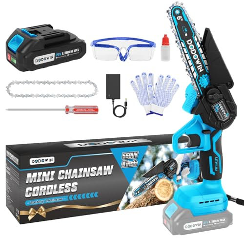 DODOWIN Mini Chainsaw 6 Inch, Electric Chainsaw Cordless with 21V 2.0Ah Battery & Charger, Lightweight Chain Saw for Garden Wood Cutting, Stocking Fillers for Men Gifts Chrismas