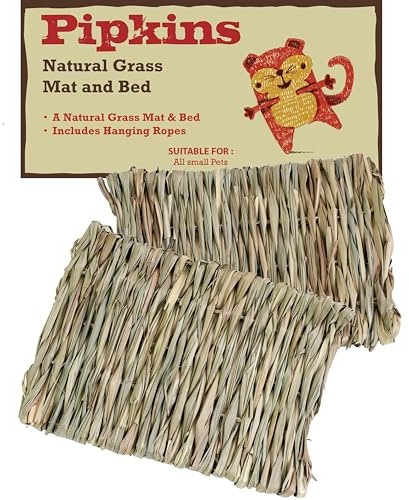 Pipkins Grass Mat and Bed with Ropes for Hanging - 2 Pack 28x20cm Large for Guinea Pig, Rabbit, Hamster, Mice, Hanging Bed