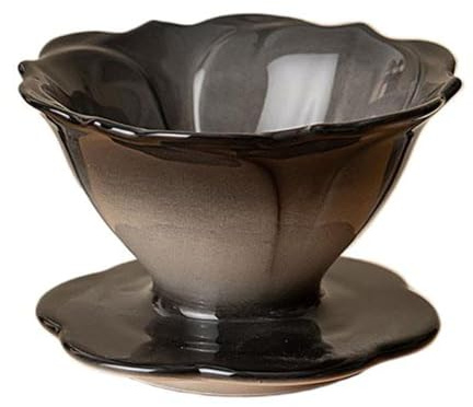 Hosoncovy Ceramic Flower Coffee Dripper Coffee Filter Holder Coffee Filter Cone Coffee Maker Cup (Black)