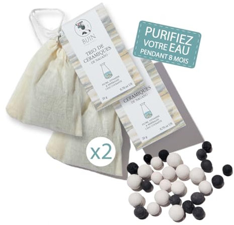 Perlas de cerámica agua x2 – Agua del grifo trío de 2 x 20 g – Filtro mineral hidrato dinamiza – Eficaz 8 meses, natural reutilizable – Bolas de arcilla para jarra, botella sabor, cloro, piedra caliza