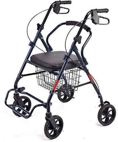 MRKU Gehhilfen für Senioren Gehgestell. Rollator mit Vier Rädern und Rückenstütze, Faltbarer Einkaufswagen-Rollstuhl mit Aufbewahrungskorb, platzsparender Rollator, Gehhilfe, das Neue