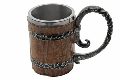 Rite Edge Viking Barrel Mug 550ml - Stainless Steel & Resin, Old Barrel Design, Rustic Medieval Drinking Mug, Durable Craftsmanship for Beer & Beverages