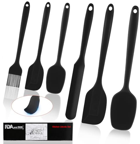 Beylce Silikon Teigschaber Set, Lebensmittelechtes Pfannenwender Spatel Küche, Hohe Hitzebeständigkeit Antihaftbeschichtet BPA-frei Spülmaschinenfest, 6 Stück Schwarz