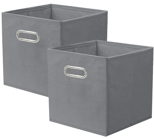 powerking Contenitore contenitore di stoccaggio in tessuto, 2 Pack pieghevole panno di stoccaggio Cube Organizer Cassetto con maniglia in metallo per armadio e giocattoli di stoccaggio, Grigio