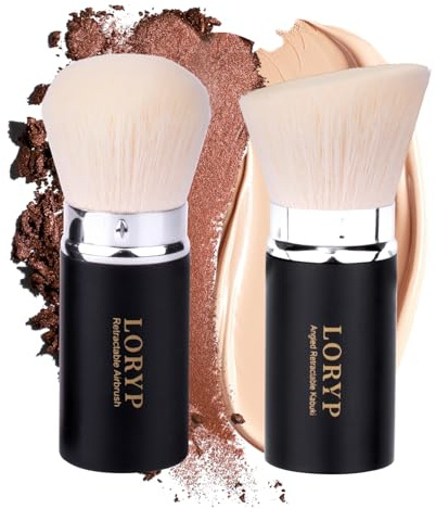 LORYP Lot de 2 pinceaux de maquillage rétractables Kabuki noir mat pour fond de teint liquide et poudre