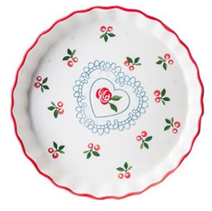 Xumh2024-3 Oven Hand-painted Underglaze 9.5 Inch Cherry Lovely Ceramic Pie Plate Baking Dish Home Oven with Large Soup Plate Round Plate Ideal for Lasagne/Pie/Tapas
