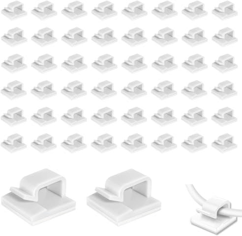 Kryzulax 50 Pezzi Clip Per Cavi,Autoadesivo Clip Cavo,Fermacavo Autoadesivo,Ferma Cavi Adesivi,Organizer per la Gestione dei Cavi di Adesivo a Lunga Durata per Topo TV PC Laptop(Bianco)