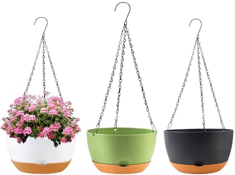 KPUVX 10 inch Hanging Planters, 3 Pack, White+Black+Green