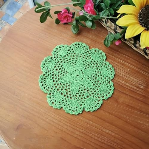 YKAFADE 4 Stück Spitze Runde Gestickte Tischläufer - 20cm Retro Spitze Französische Häkeldeckchen Tischmatte Spitzendeckchen Tischsets für Küche, Esszimmer, Dreamcatcher Dekoration -Grün