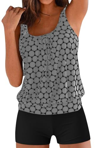 Generisch Tankini Damen Bauchweg Zweiteilig Badeanzug Große Größen High Waist Tankini Set Oberteil mit Badeshorts Elegant Sommer Badeanzüge Strand Schwimmanzug