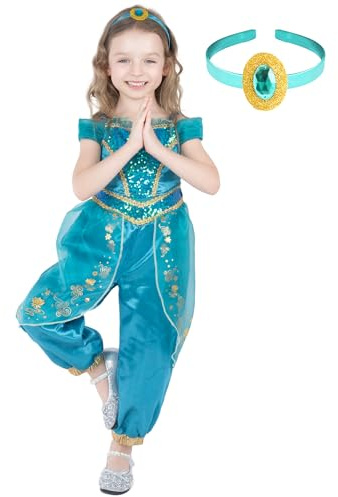 Wizland Jasmine Costume for Girls Princess Dress，Arabian Princess Costume for Cirthday Carnival Halloween 5-6