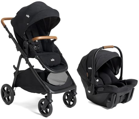 Joie Ginger and Mint Latch Travel System – 4-in-1 Travel System with Base-Free Infant Car Seat & Stroller, Built-in Latch for Easy Install and an Included All-Terrain Stroller (Shale Dark)