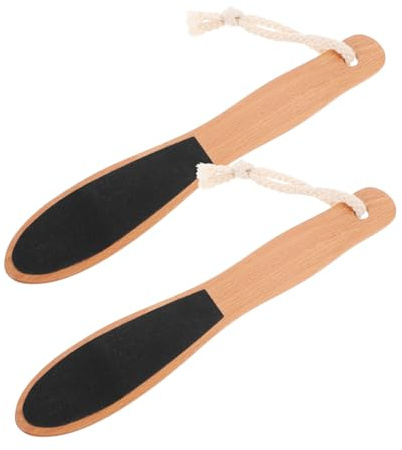 Lima de Pie Mango de Madera, Quitacallos y Exfoliante 2 Piezas | Carborundo, Uso Profesional para Pedicura, Elimina Piel Muerta sin Dañar los Pies