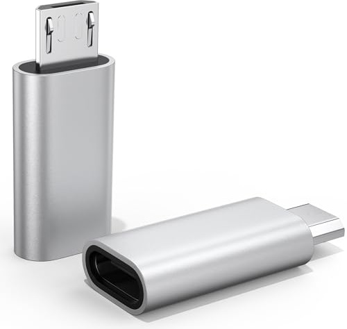 Oumida 【2 Stück】 Adapter USB C auf Micro USB, USB Typ C (Female) zu Micro-USB (Male) Adapter, Unterstützt Schnellladung für Samsung, Huawei, Xiaomi, Power Bank (Silber*2)