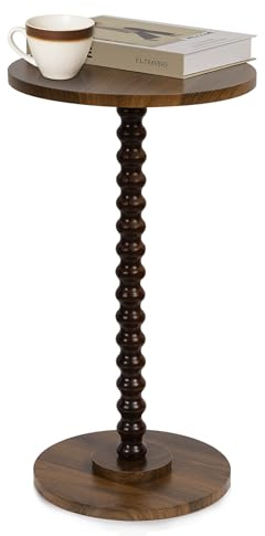 Round Side Table, Small End Table for Small Space, Modern Accent Table with Solid Wood Leg, Easy Assembly for Living Room, Bedroom, Corners, and Office (Rustic Brown)