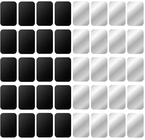 40 Stück Metallplättchen Selbstklebend, Metallplatte für Magnete, Magnetplatten, Magnet Platten Selbstklebende, Anwendbar auf Kfz Zubehör Handy Handyhalterung Auto, Schwarz, Silber