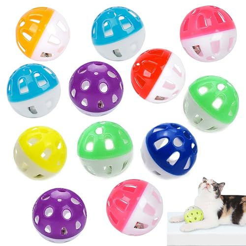 LeeQunQ 12 PCS Cat Toy Ball, Cat Balls Toy, Cat Toy Balls with Bell, for Indoor Pet Chase Pounce Rattle Play Toys(Random Color