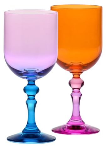 Krosno – Copas de Vino Tinto y Blanco de Colores, Mocktails y Agua – 2 x 300 ml – Colección Bubble – Rosa y Naranja – Cristal sin Plomo – Pintadas a Mano
