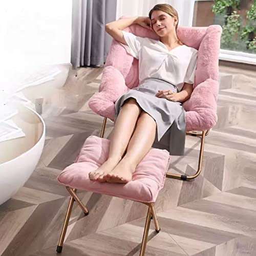 WHGURVH Cozy Soft Sleeper Living Room Lounge Chair with Footrest, Folding Padded Moon Chair, Modern Papasan Chair for Dorm, Home, Apartment & Office(Pink)