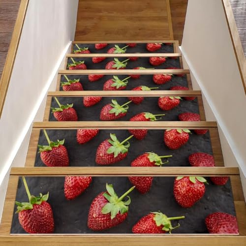 RODAILYCAY Confezione da 15 gradini antiscivolo per gradini in legno, tappeti per scale a fragola, tappeti per scale per interni, tappetini di sicurezza per anziani, bambini e cani