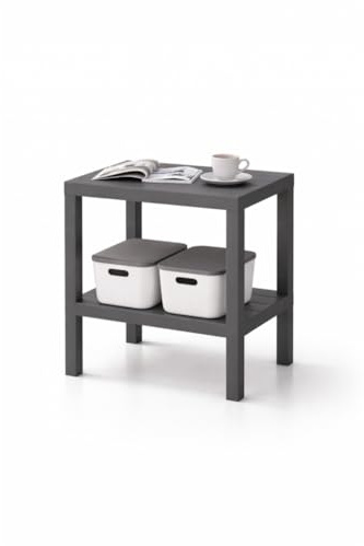 sugodesign OMBEG 2-stöckiger Mehrzweck-Beistelltisch, Nachttisch, Rechteckig, Wasserfester Kunststoff, Tragkraft 10 kg pro Boden, für Bad, Küche, Balkon, Schlafzimmer (grau)