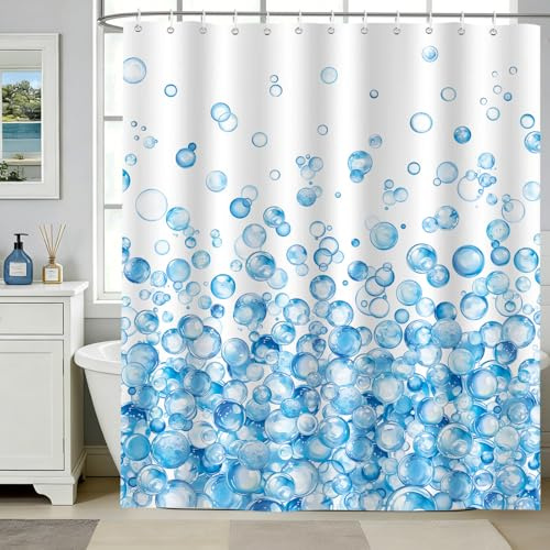 hometrixx Tenda Doccia 180x200cm Moderna Motivo Bolle Sfumato Blu | Impermeabile Poliestere, Antimuffa, Anti Grince, Tenda Vasca da Bagno con 12 Ganci, Lavabile in Lavatrice per Casa Hotel