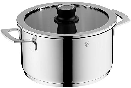 WMF VarioCuisine Kochtopf groß 24cm, Silence- Glasdeckel, Thermometer, Fleischtopf Induktion 5,7l, Cromargan Edelstahl poliert, unbeschichtet