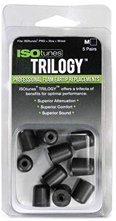 ISOtunes Trilogy™ Foam Replacement Eartips for ISOtunes PRO, Xtra, Wired (5 Pair Pack) (Medium, Black)