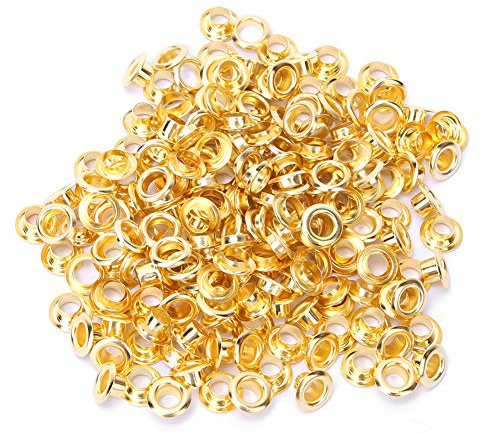 100Pcs Grommets Eyelets Sets, 5mm Double Eyelet Punch Kit Metal Eyelets Rivets Grommets with Washers for Clothing Leather Work Bags Shoelaces Tarpaulin Curtains(Gold)