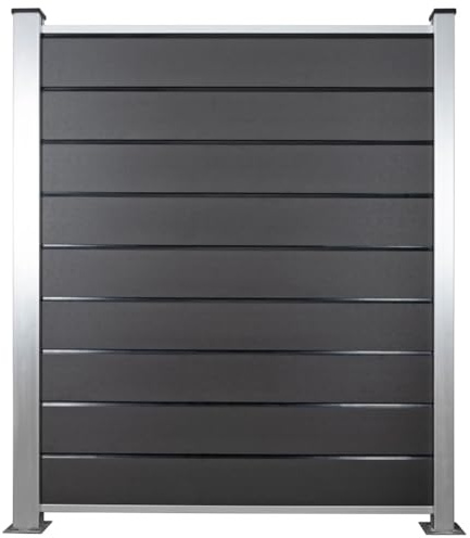 HORI WPC Sichtschutz-Zaun Design Komplettset Stecksystem Robuster Windschutz Modernes Lamellenzaun; Ideal für Garten & Terrasse - 1,85 m - zum Einbetonieren - Anthrazit