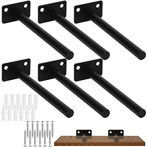 ASelected Lot de 6 supports d'étagère flottante invisibles de 12 x 150 mm de long pour étagère murale flottante – Noir