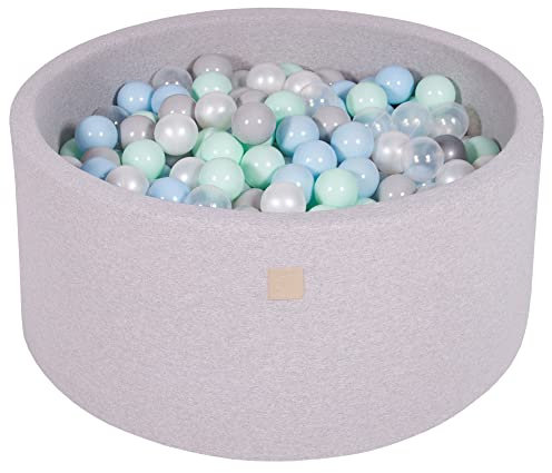 MEOWBABY Bällebad Baby - Rund 90x40cm Ball Pit für Kinder ab 1 Jahr mit 300 Bälle - Weiches & Sicheres Bällepool, Cotton, Hellgrau